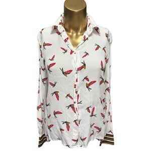 Zara White Button Down with Bird Print